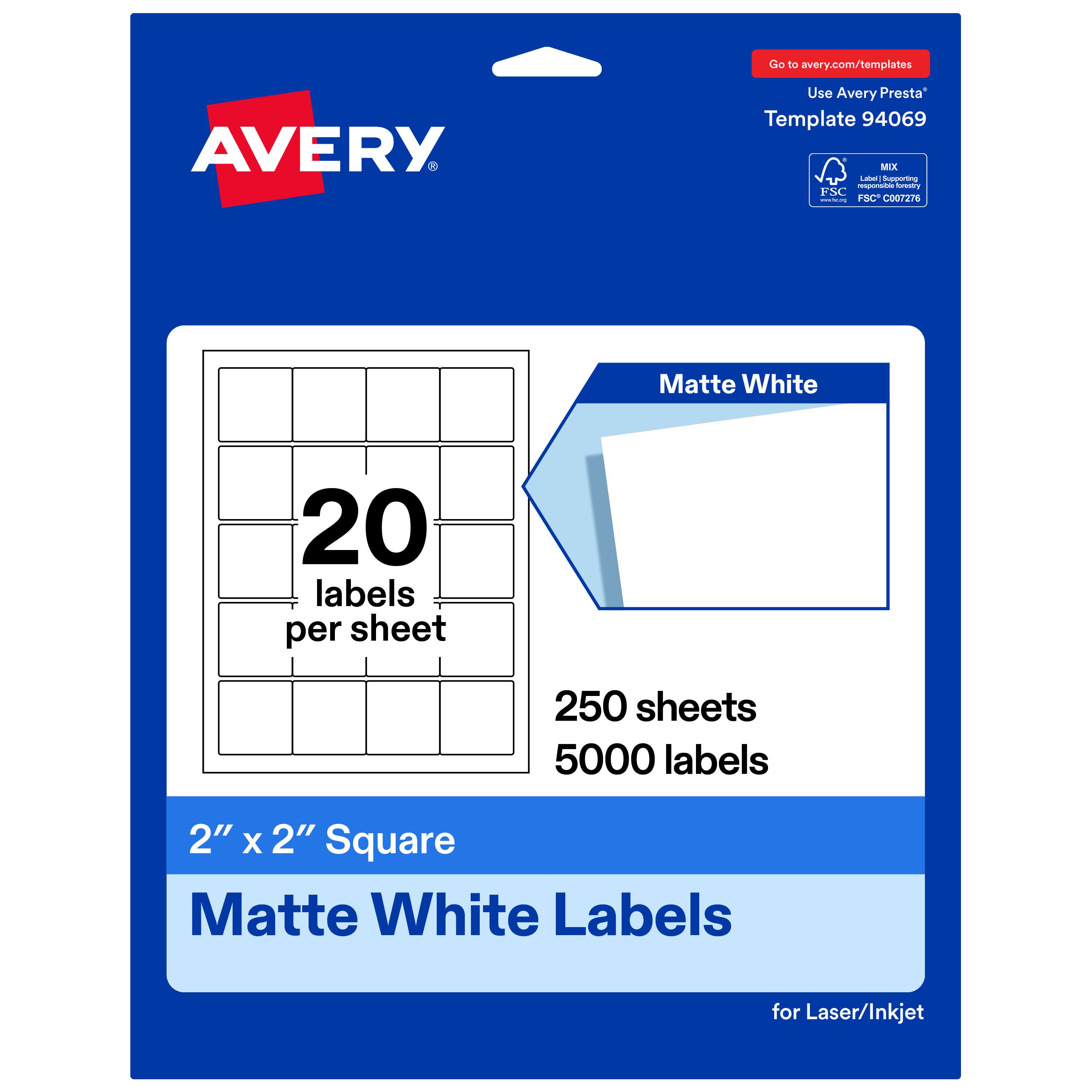 "Avery - Avery® Matte Square Labels, 2"" x 2"", 5000 Total - White" price history on PriceWatchPro