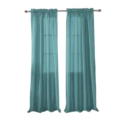 Front. RT Designers Collection - RT Designers Collection 100% Polyester 82 GSM Faux Silk Nikki Rod Pocket Curtain Panel 54" x 84" Teal - Teal.