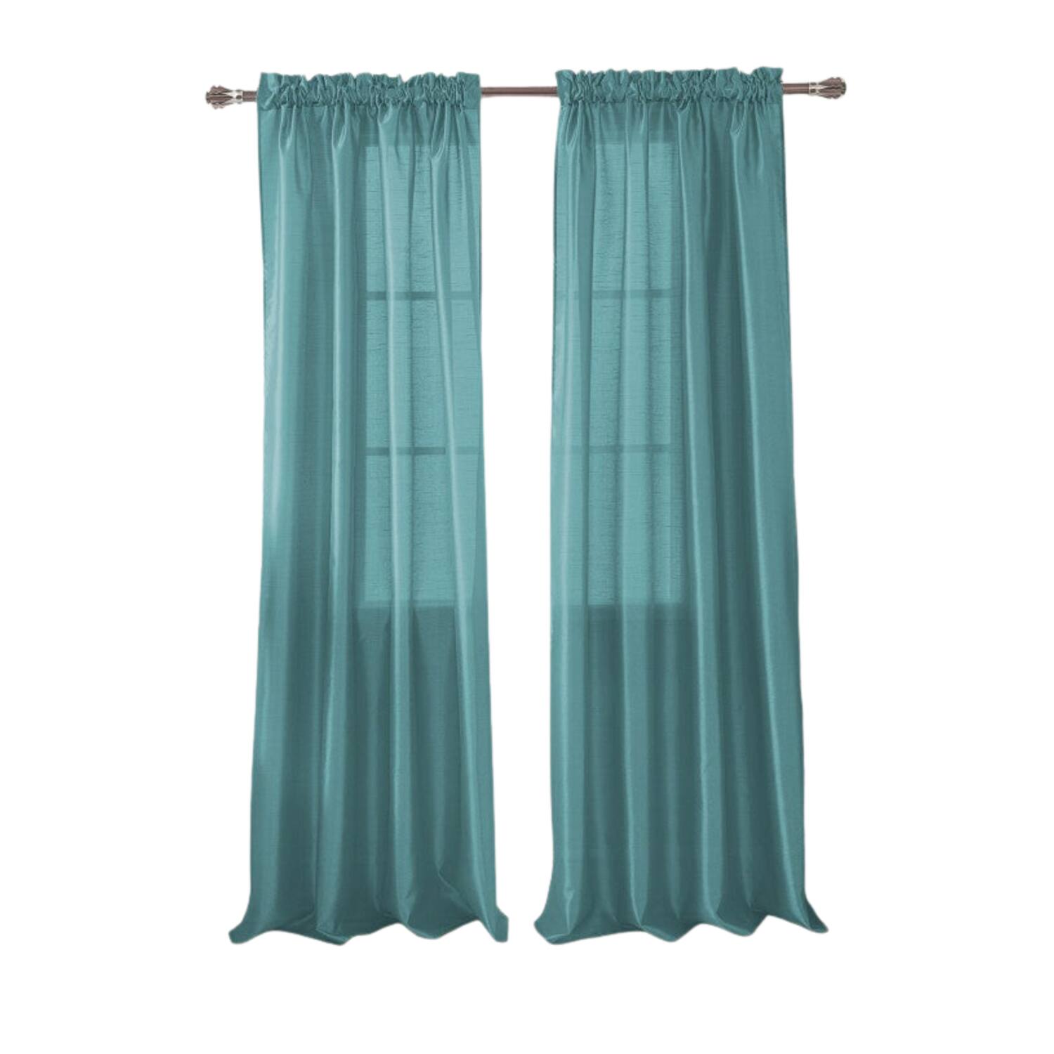 Front. RT Designers Collection - RT Designers Collection 100% Polyester 82 GSM Faux Silk Nikki Rod Pocket Curtain Panel 54" x 84" Teal - Teal.