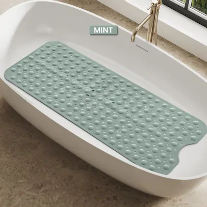 Front. Lux Decor Collection - Bath Tub Mat 40x16 Inch Non-Slip, Quick-Dry Shower Mat with Suction Cups, Machine Washable Bathroom Safety Mat - Mint.