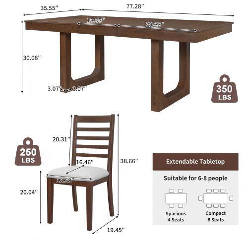 35.55" 77.28" 18.03" 29.63" 30.08" 3.07" 8.07" 350 LBS 20.31" 250 LBS 16.46" 38.66" Extendable Tabletop 18.58" Suitable for 6-8 people 20.04" Spacious 4 Seats Compact 8 Seats 19.45"