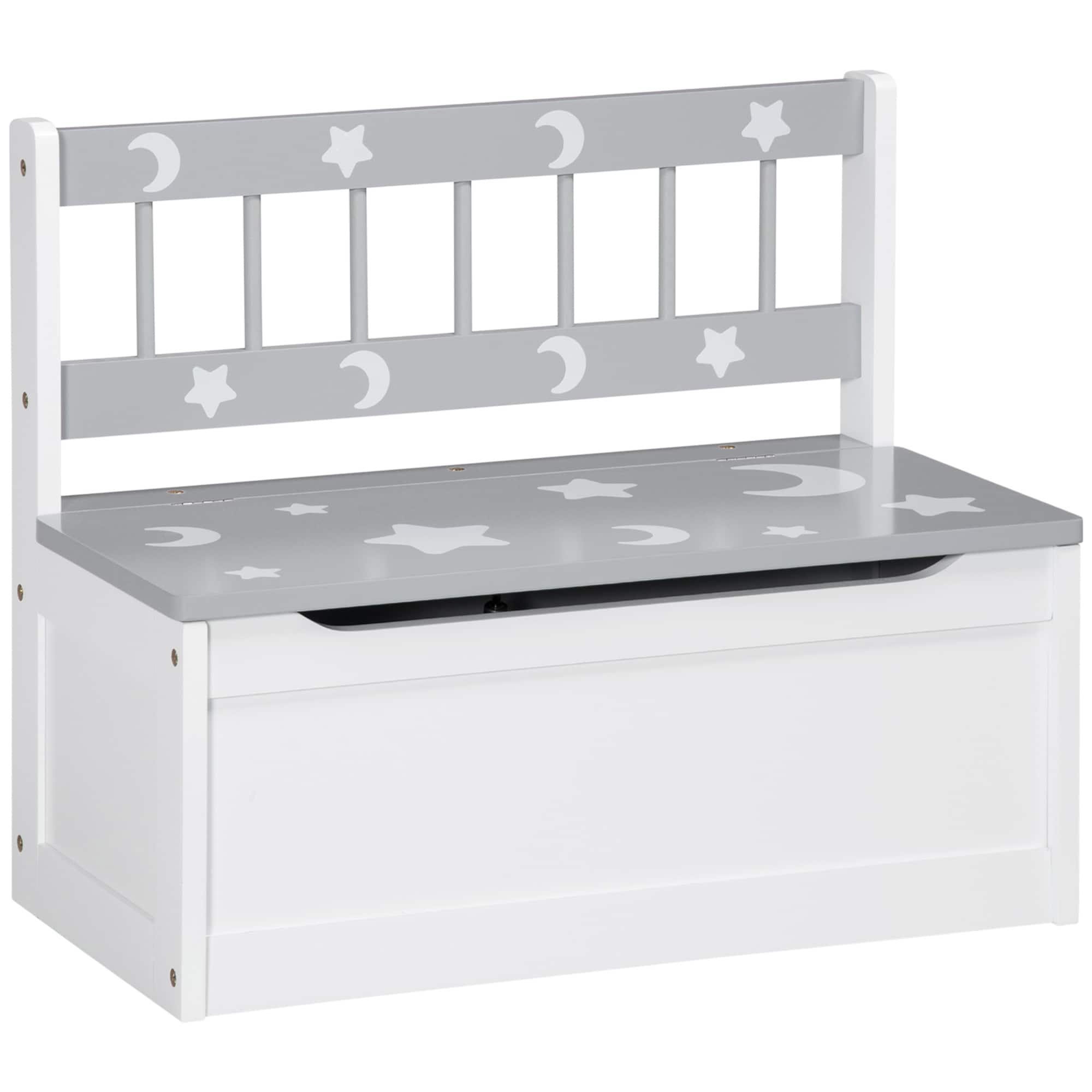 Front. Qaba - Toddler Toy Box Storage Bench, Large 27 L Interior, Playroom Furniture, Bedroom Furniture, Toy Organizer, Storage Bin - Gray.