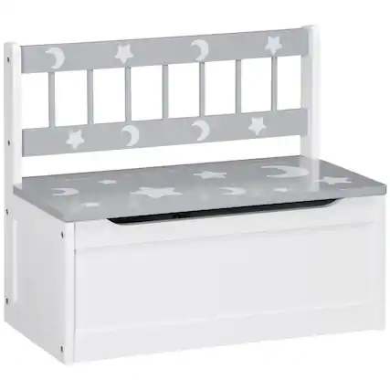 Front. Qaba - Toddler Toy Box Storage Bench, Large 27 L Interior, Playroom Furniture, Bedroom Furniture, Toy Organizer, Storage Bin - Gray.