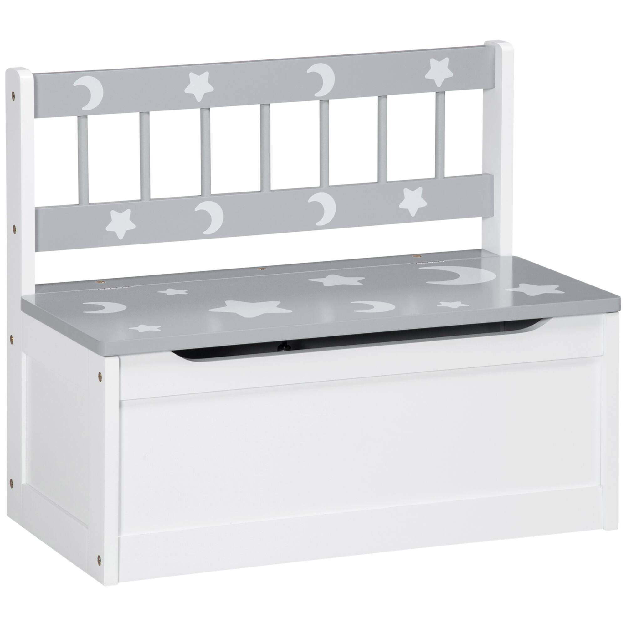 Front. Qaba - Toddler Toy Box Storage Bench, Large 27 L Interior, Playroom Furniture, Bedroom Furniture, Toy Organizer, Storage Bin - Gray.