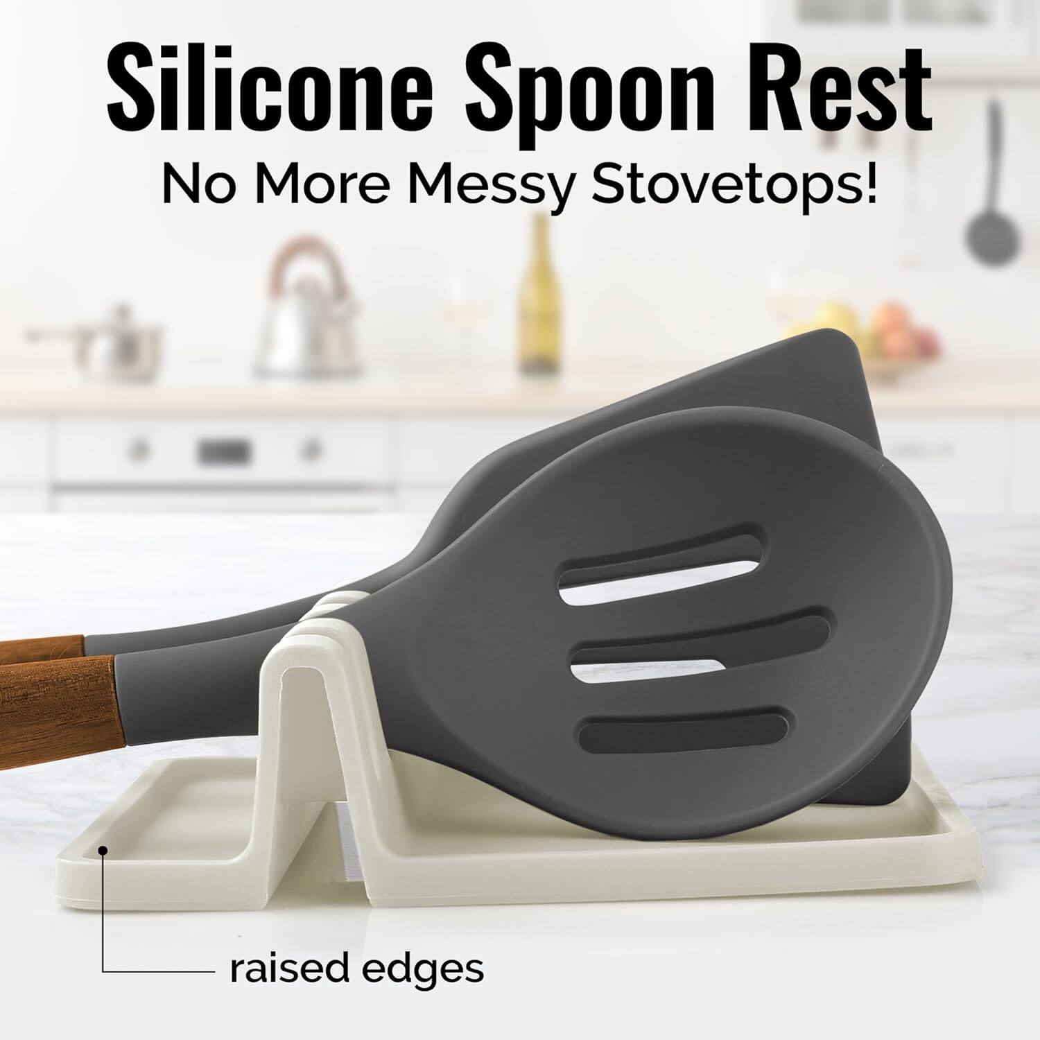 Silicone Spoon Rest  
No More Messy Stovetops!  
raised edges