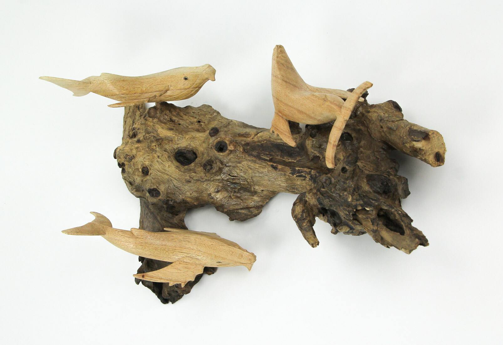 Alt View 1. Contrast Inc. - Carved Wood Humpback Whale Trio on Driftwood Base Wall Hanging - Brown.