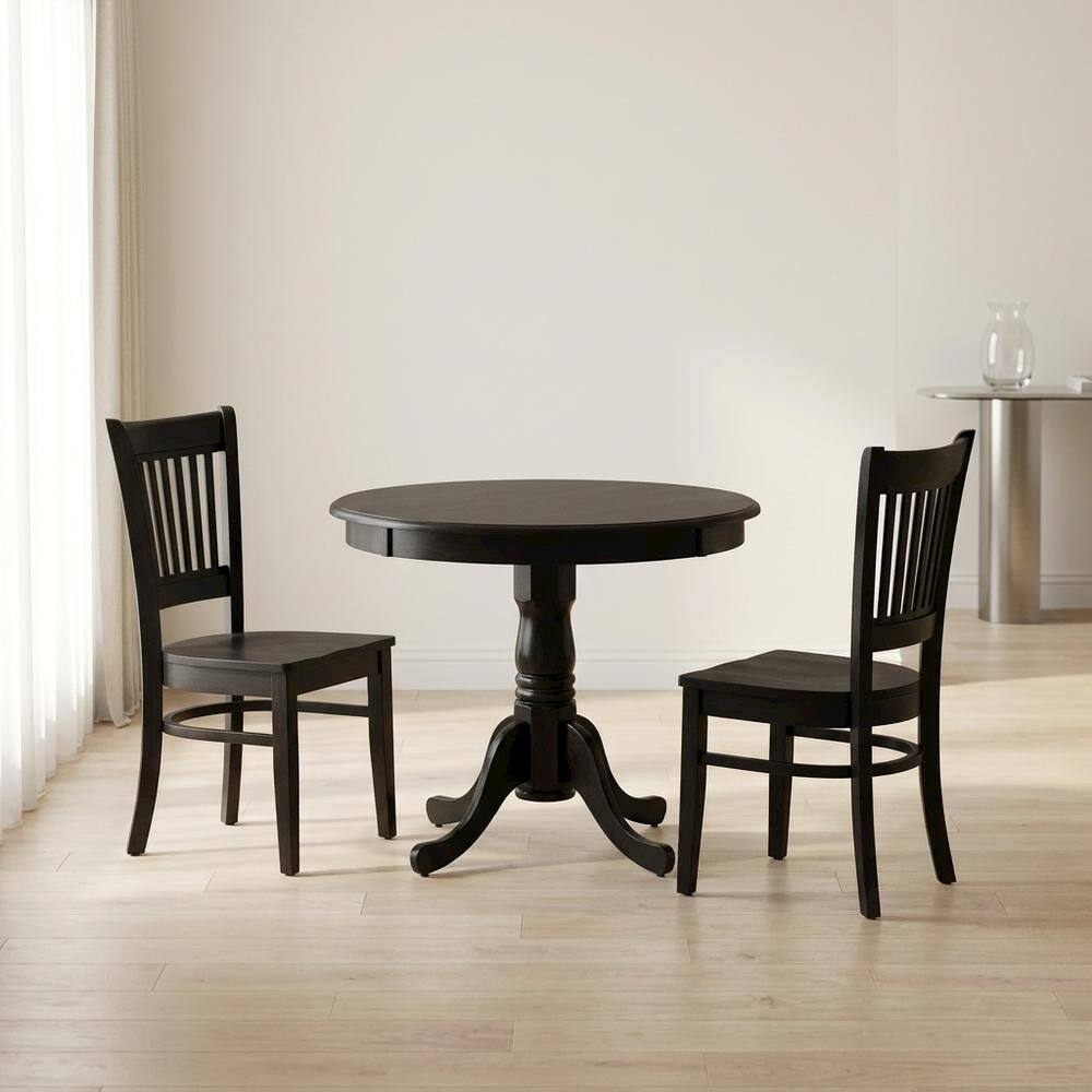 Alt View 1. FurniFact - Solid Wood Round Kitchen Table & Chairs 3-Piece Dining Set - Multi-Color.