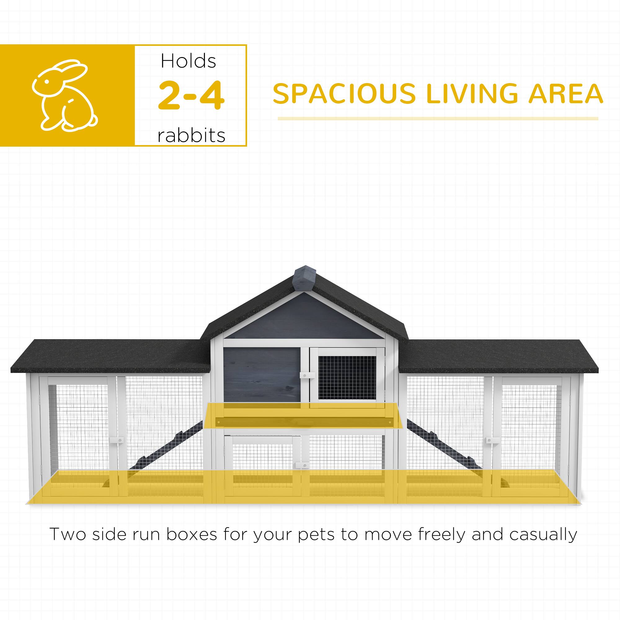 Holds 2-4 rabbits

SPACIOUS LIVING AREA

Two side run boxes for your pets to move freely and casually