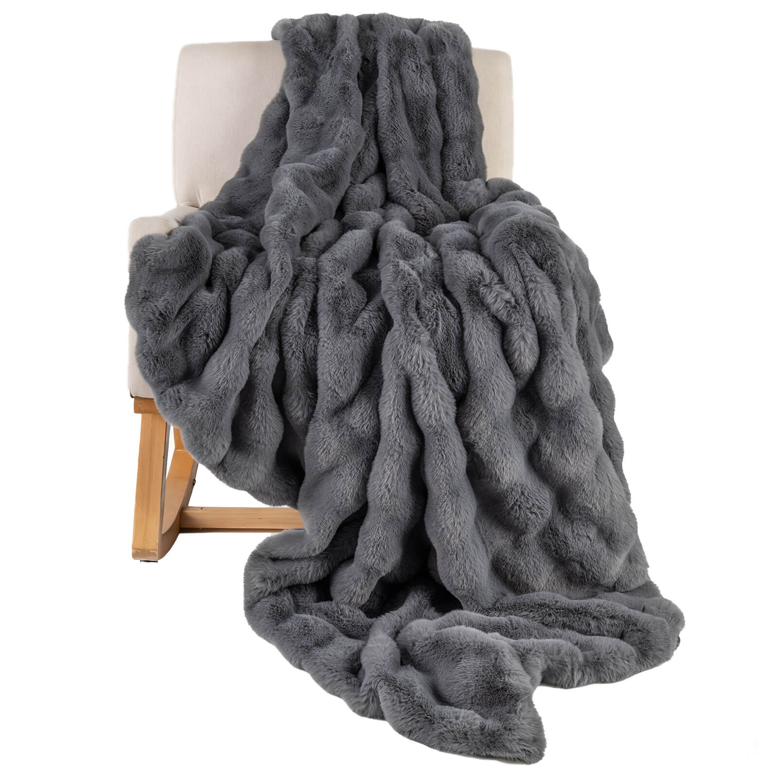 Alt View 9. Costway - Costway 80" x 60" Bubble Faux Rabbit Fur Throw Blanket with 2-Sided Design for Winter - Gray.