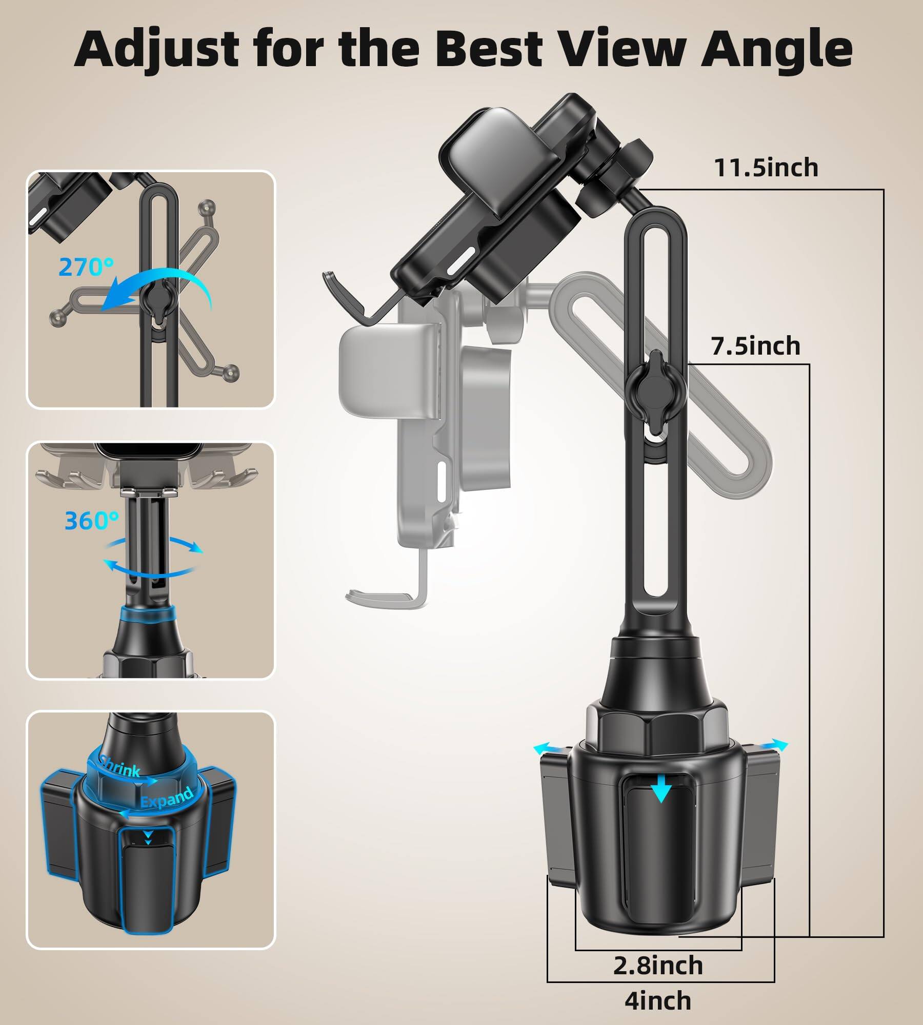 Adjust for the Best View Angle

- 270°
- 360°
- Shrink Expand

- 11.5inch
- 7.5inch
- 2.8inch
- 4inch