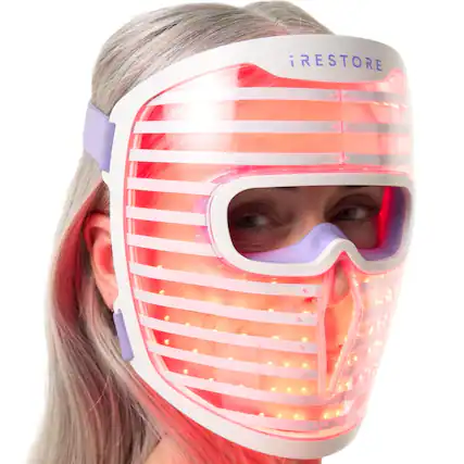 Front. iRestore - Red Light Therapy for Face, LED Face Mask for Wrinkles, 360 LEDs - Clear.