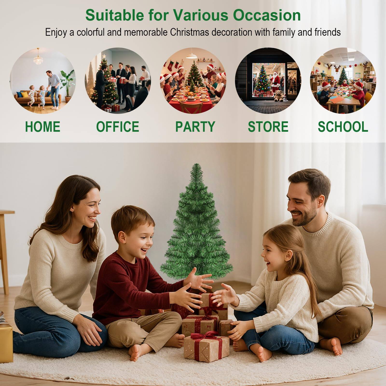 Suitable for Various Occasion  
Enjoy a colorful and memorable Christmas decoration with family and friends  

HOME  
OFFICE  
PARTY  
STORE  
SCHOOL