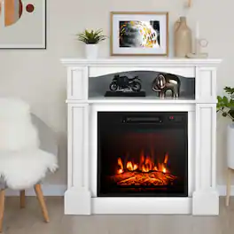 LUCKY ONE - 18 Inch Freestanding Electric Fireplace TV Stand with Shelf 2-in-1 - White