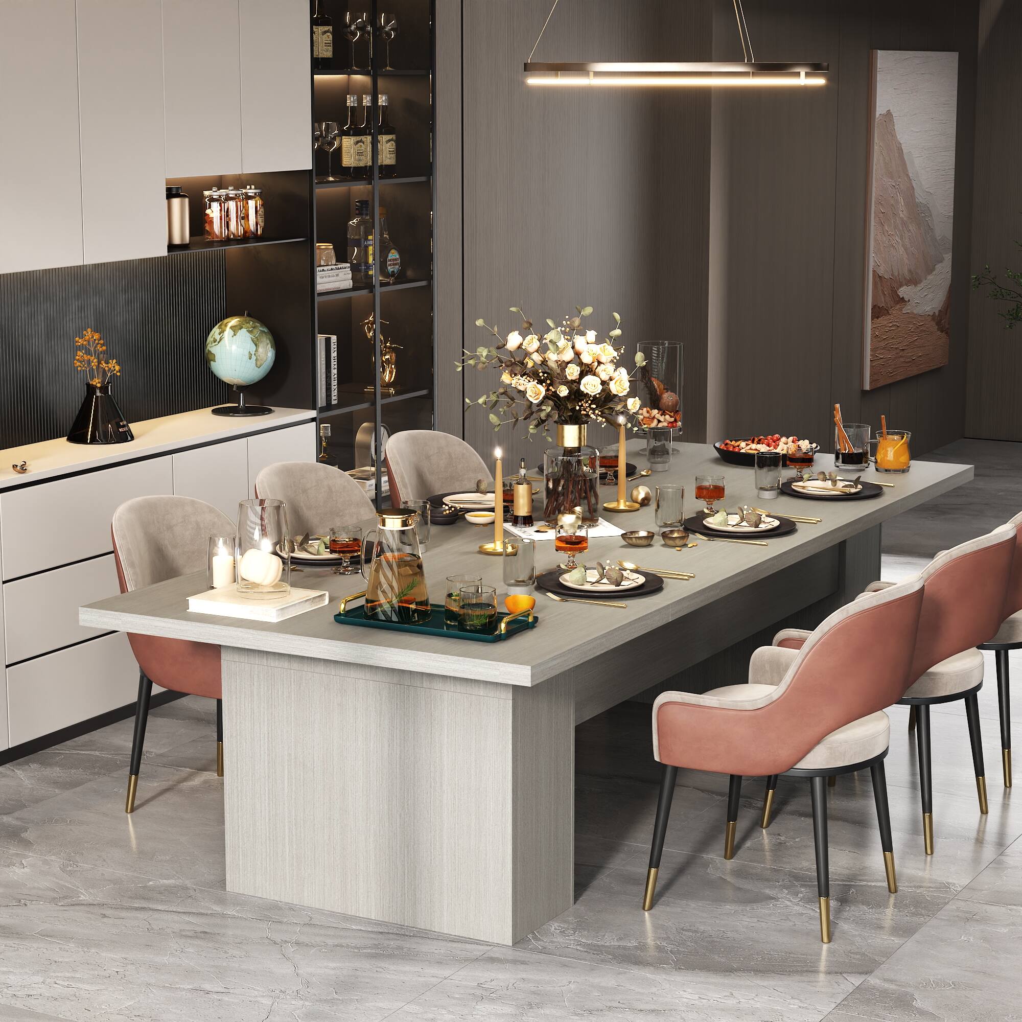 Back. FUFU & GAGA - Extra Large Dining Table for Extended Family, Modern Rectangular Table with Sturdy Top Ideal for Family Gatherings - Light Gray.