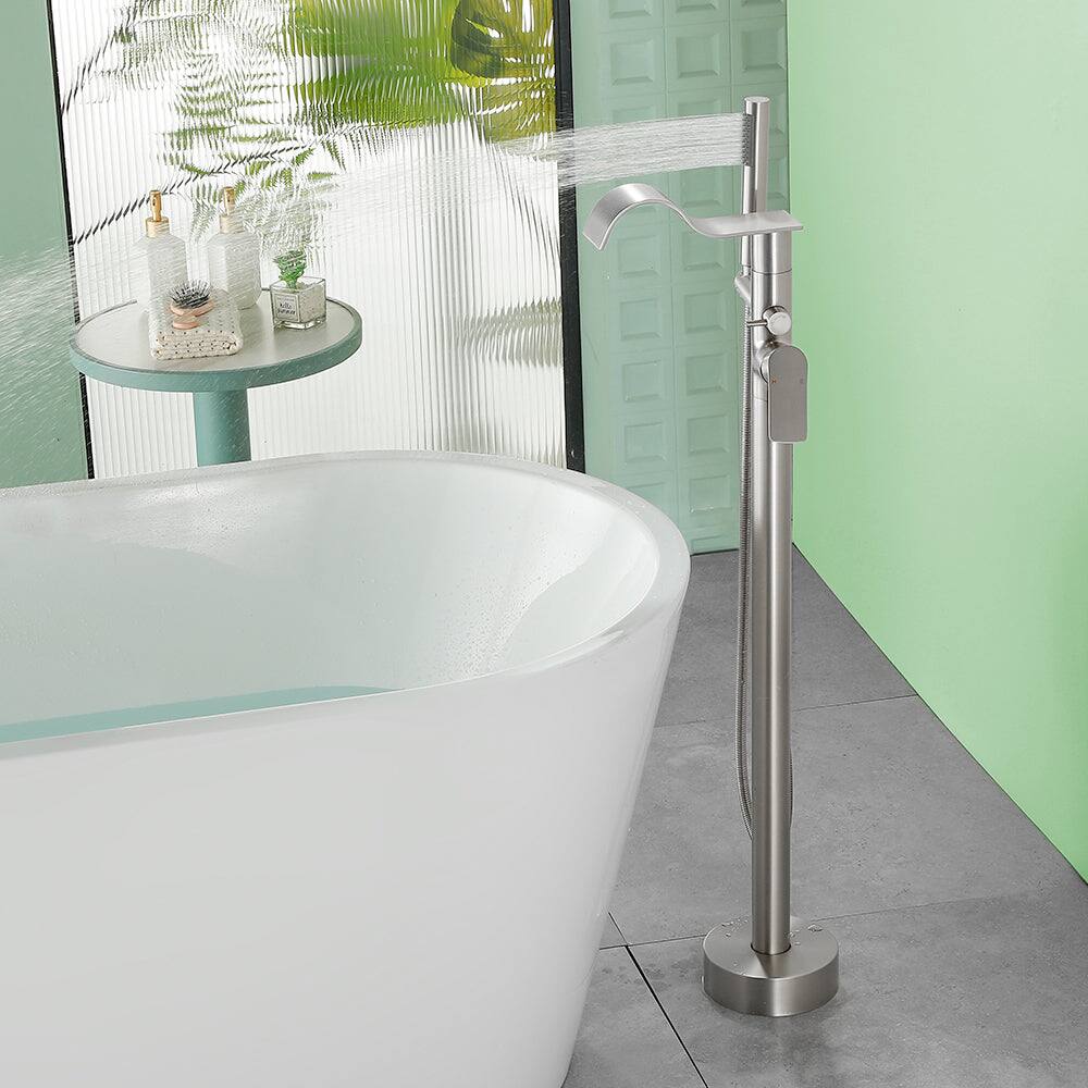 Alt View 2. Boyel Living - Brushed Bathtub Faucet Dual Function 360 Degrees Rotatable 1.5m SUS304 Hose Independent Handles - Brushed Nickel.