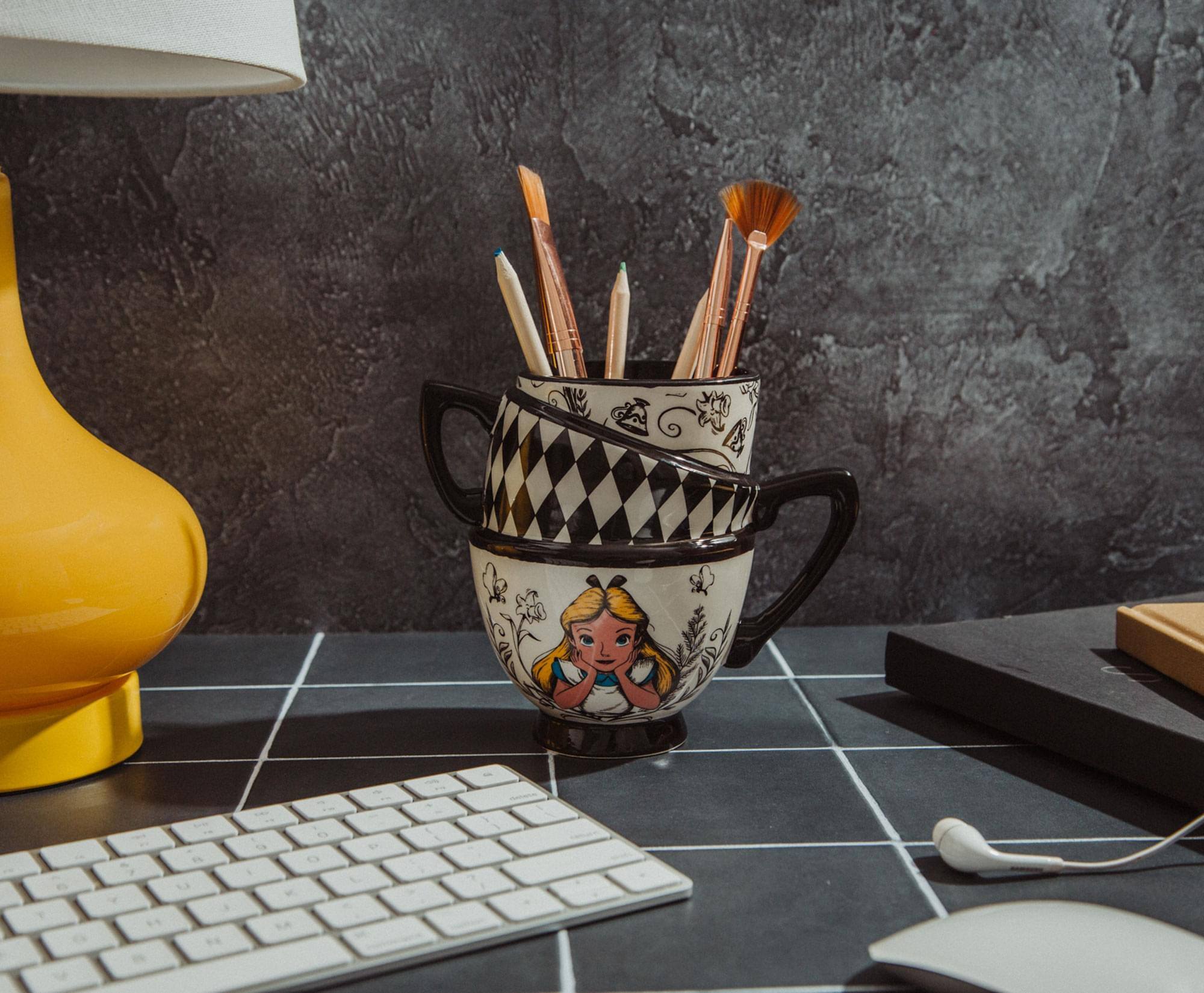 Alt View 5. Disney - Disney Alice in Wonderland Monochrome Stacked Teacups Sculpted Ceramic Mug - Black.