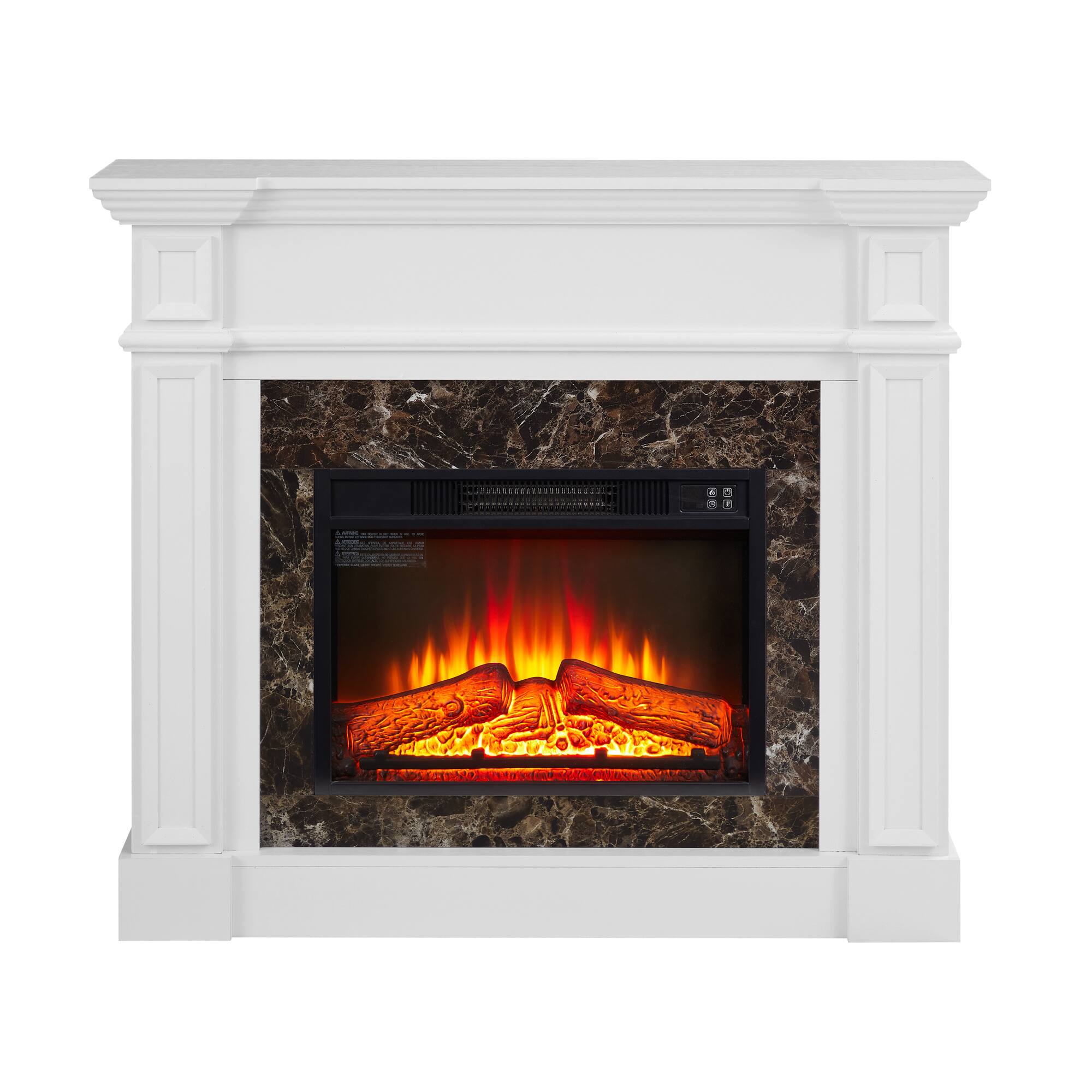 Front. Boyel Living - 45.66-in White Electric Fireplace Mantel with Stacked Stone Surround 400W Remote Control Timer and LED Flame - White.