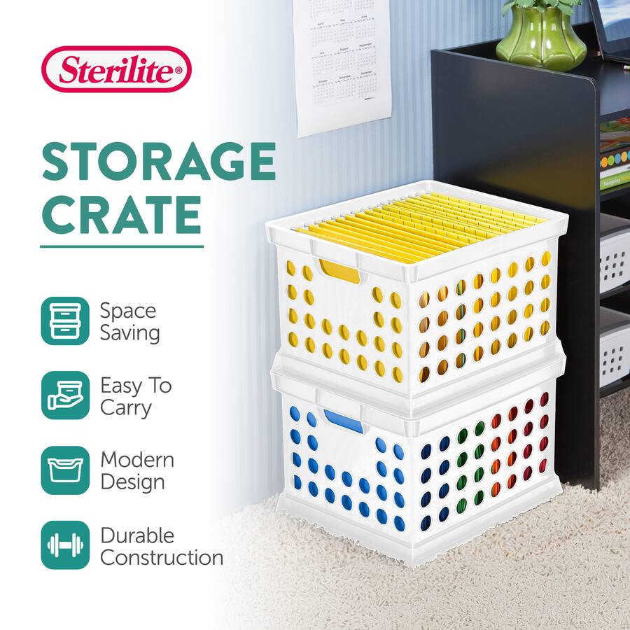 Stackable Open Frame Container Sterilite Stackable Plastic Storage Open Crate Bin Organizer Box, 18 ...