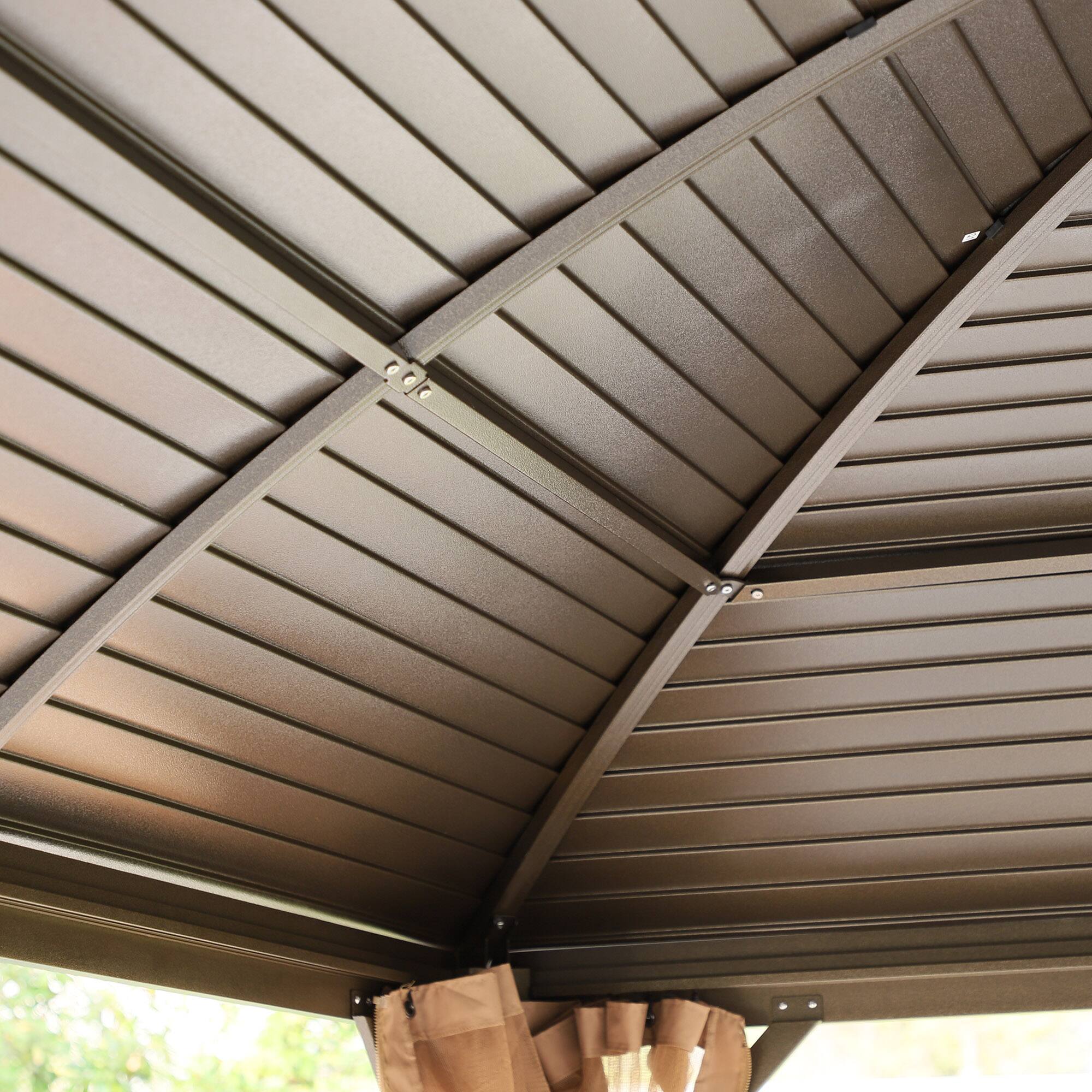 Alt View 7. Outsunny - 10' x 13' Hardtop Gazebo Canopy with Galvanized Steel Roof, Aluminum Outdoor Pavilion Gazebo with Top Hook, Netting - Brown.