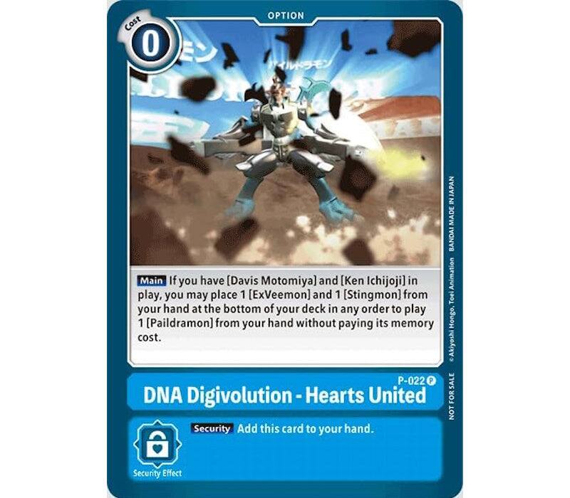 Cost 0 OPTION

Main: If you have [Davis Motomiya] and [Ken Ichijoji] in play, you may place 1 [ExVeemon] and 1 [Stingmon] from your hand at the bottom of your deck in any order to play 1 [Paildramon] from your hand without paying its memory cost.

DNA Digivolution - Hearts United

Security: Add this card to your hand.

Security Effect