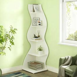 GOODSILO - Modern 5-Tier Corner Bookshelf Storage Rack for Home and Office Organization - White