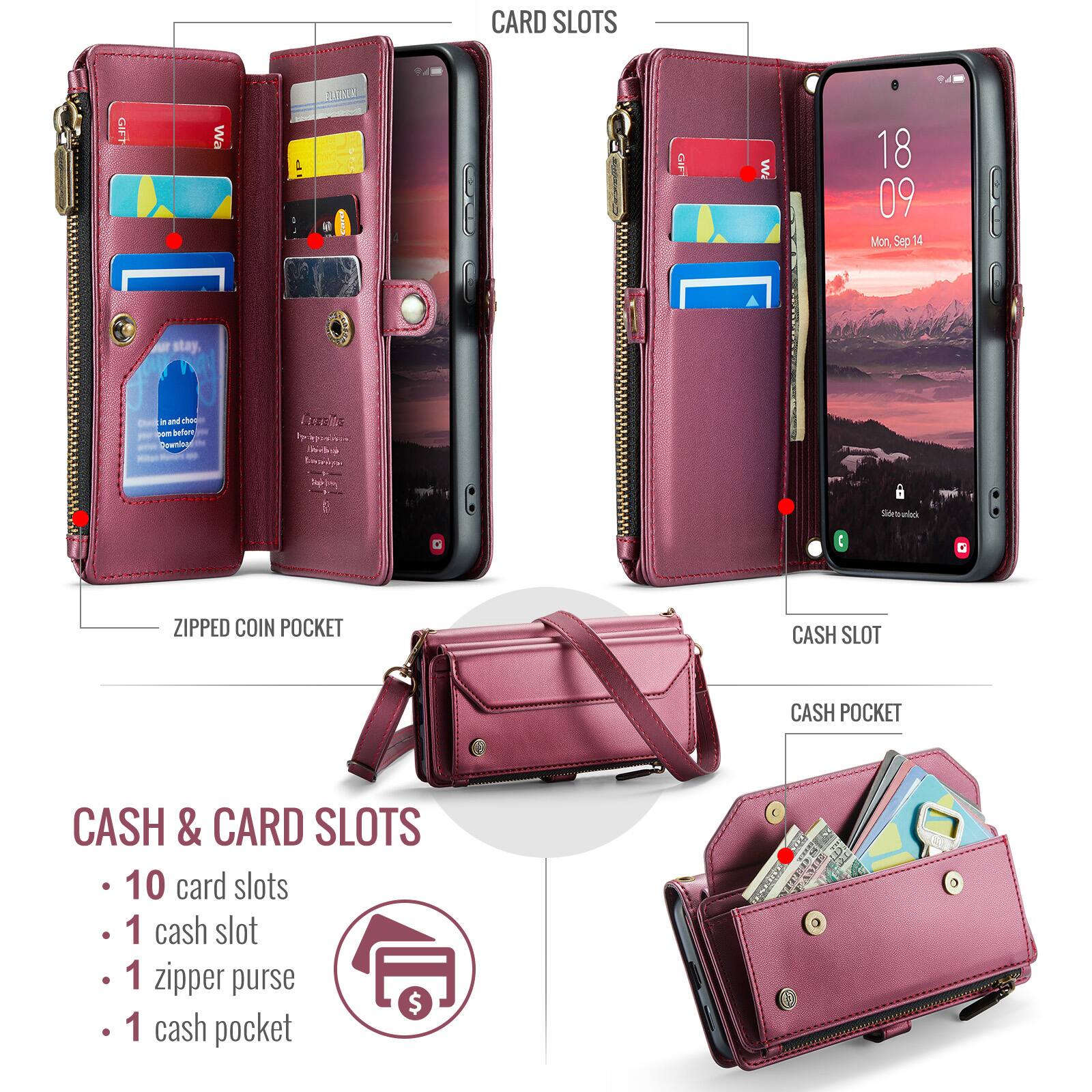 CARD SLOTS GIFT

18 09 Mon, Sep 14

ZIPPED COIN POCKET

CASH & CARD SLOTS
- 10 card slots
- 1 cash slot
- 1 zipper purse
- 1 cash pocket