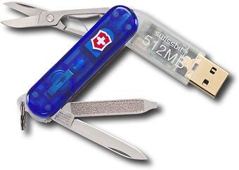 Front Standard. Swissbit - 512MB Flash Drive and Swiss Army Knife - Blue.