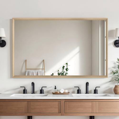Cedar Assembly - Oak Wood Effect Framed Wall Mirror 16x20 Rectangle 1 8" Anti-desilvering Tempered Glass Sustainable sturd - Oak Wood-40"L x 30"W