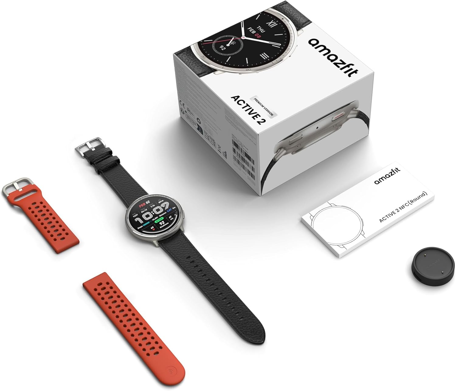 Amazfit Active 2 Round Smartwatch 44mm Premium Black Leather (2025