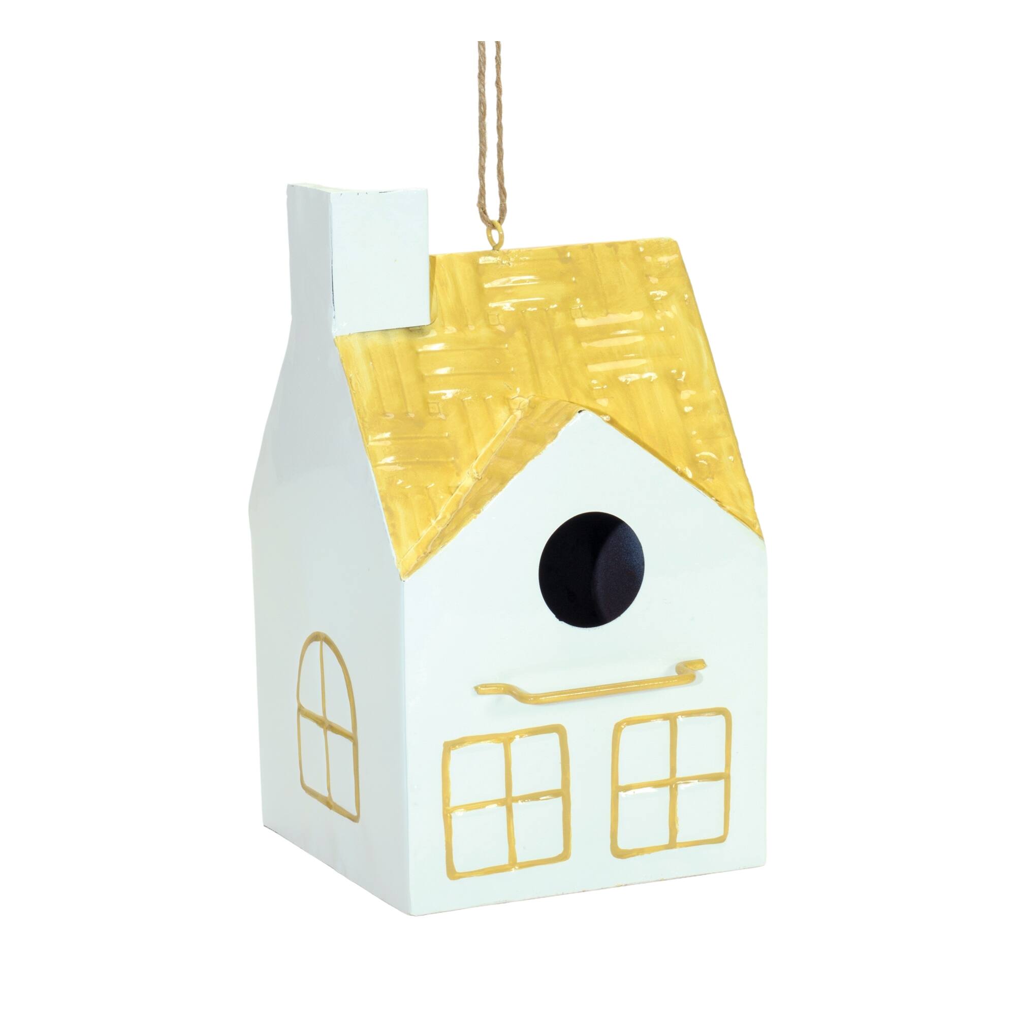 Back. BreeBe - Hanging Metal Bird House Garden Decor (Set of 3) - Blue, White, Green.