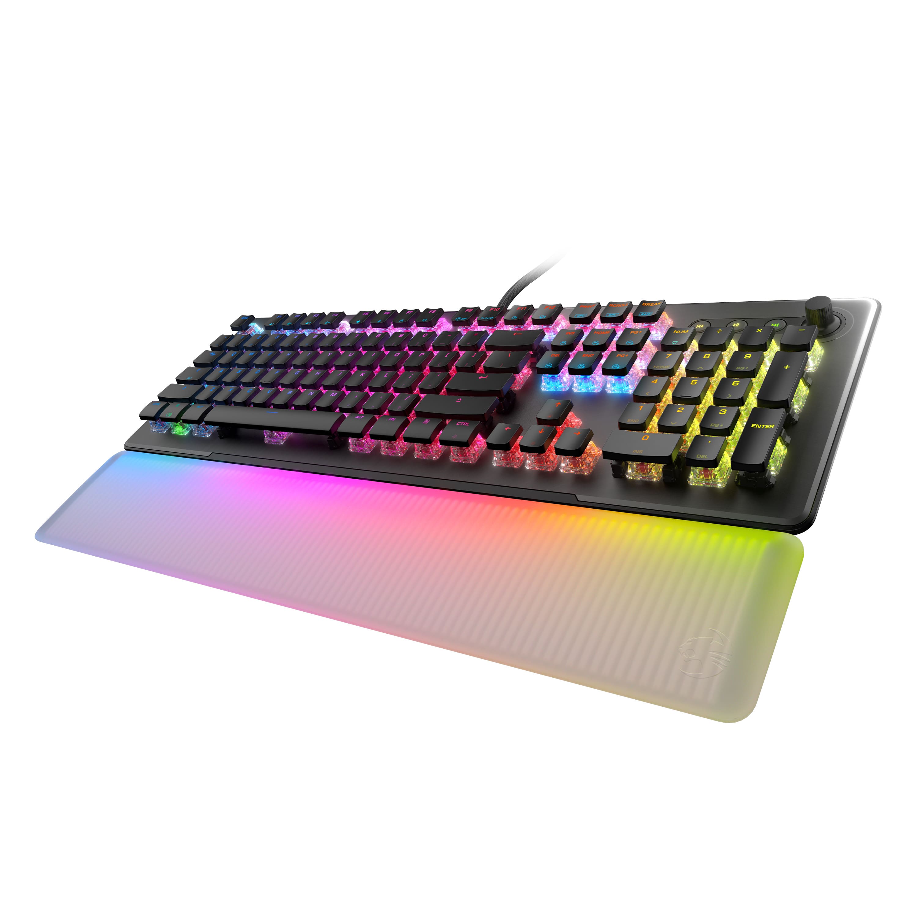 Angle. ROCCAT - Vulcan II Max Full-size Wired Keyboard with Optical Titan Switch, RGB Lighting, Aluminum Top Plate and Palm Rest - Black.