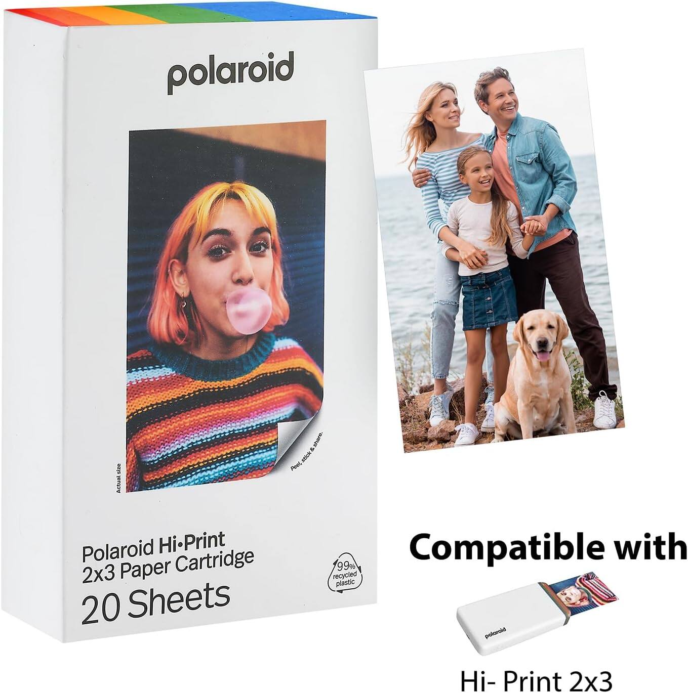 Polaroid Hi-Print 2x3 Paper Cartridge 20 Sheets Compatible with 99% recycled plastic