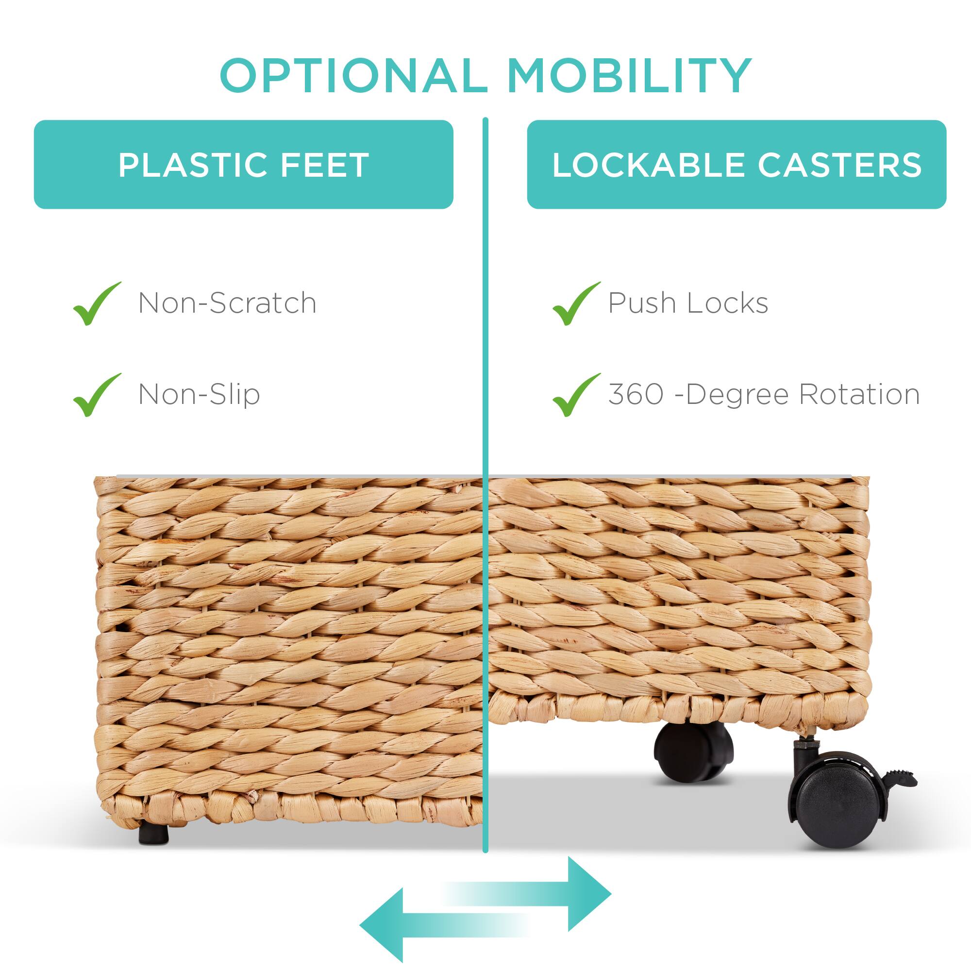 OPTIONAL MOBILITY

PLASTIC FEET
- Non-Scratch
- Non-Slip

LOCKABLE CASTERS
- Push Locks
- 360-Degree Rotation