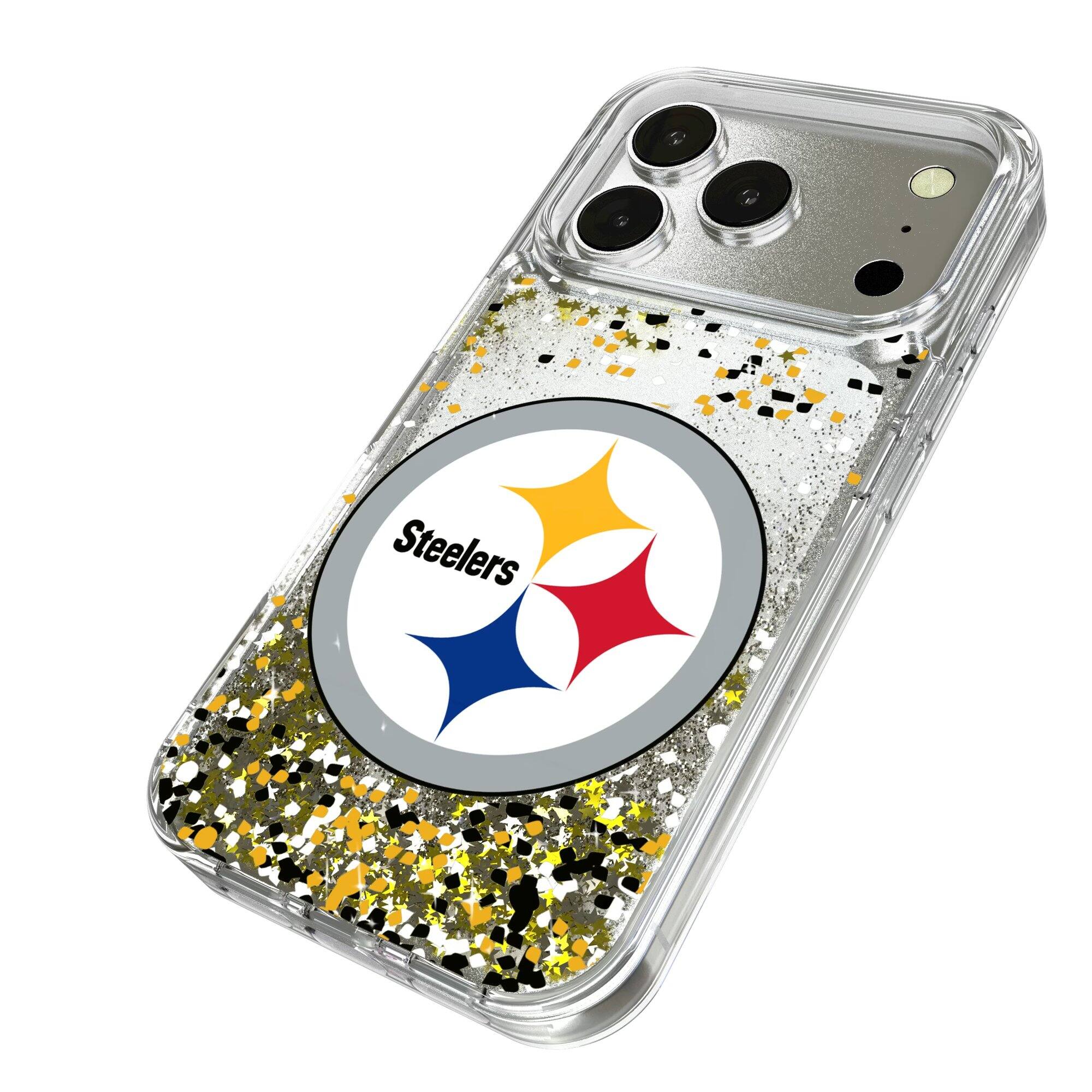 Alt View 1. Keyscaper - Pittsburgh Steelers iPhone Glitter Case with Confetti Design - 15 Pro Max - Multicolor.