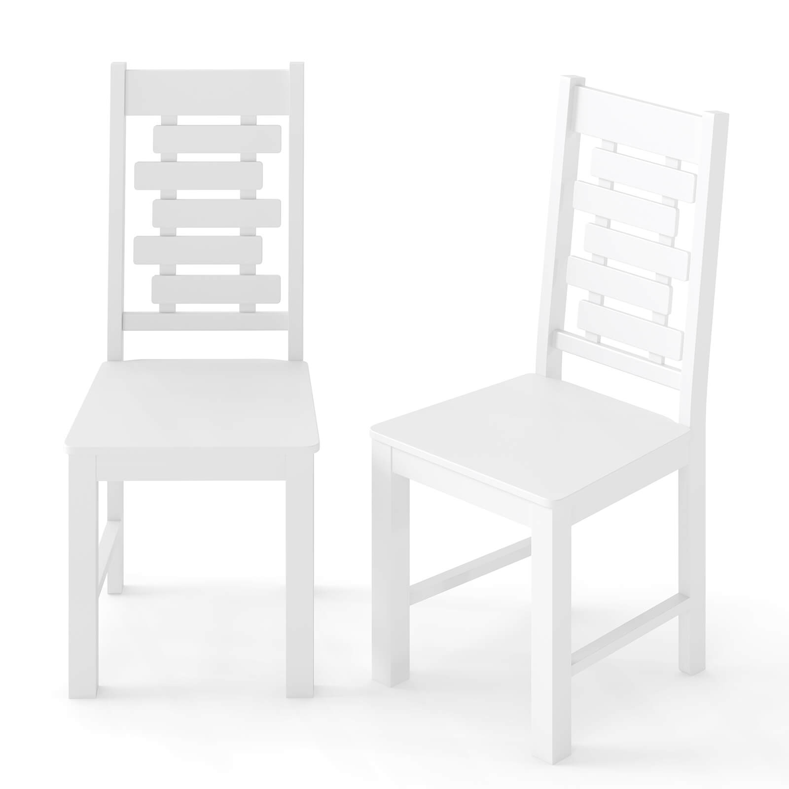 Costway - Farmhouse Dining Chair Set of 2 with 100% Rubber Wood Frame & Hollowed High - White
