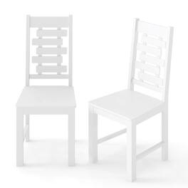Costway - Farmhouse Dining Chair Set of 2 with 100% Rubber Wood Frame & Hollowed High - White