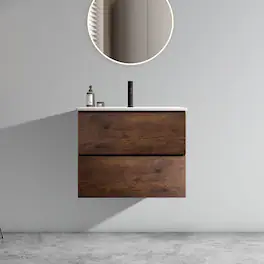 Loheer - 24 inch wall mounted bathroom vanity Floating Cabinet with Ceramic Sink - Walnut