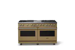 Viking - 60"W. 8 Burner Pro 5 Series 9.4 Cu. Ft. Freestanding Sealed LP Dual Fuel ConvectionRange with Brushed Brass Trim - Golden Hour
