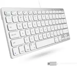 Macally - Small USB C Keyboard - Plug & Play Compatible Wired Apple Keyboard - Silver