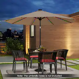 Mondawe - 10 FT Solar Patio Umbrella 96 Multi-Colored Flowing LED Lights Tilt - Coffee