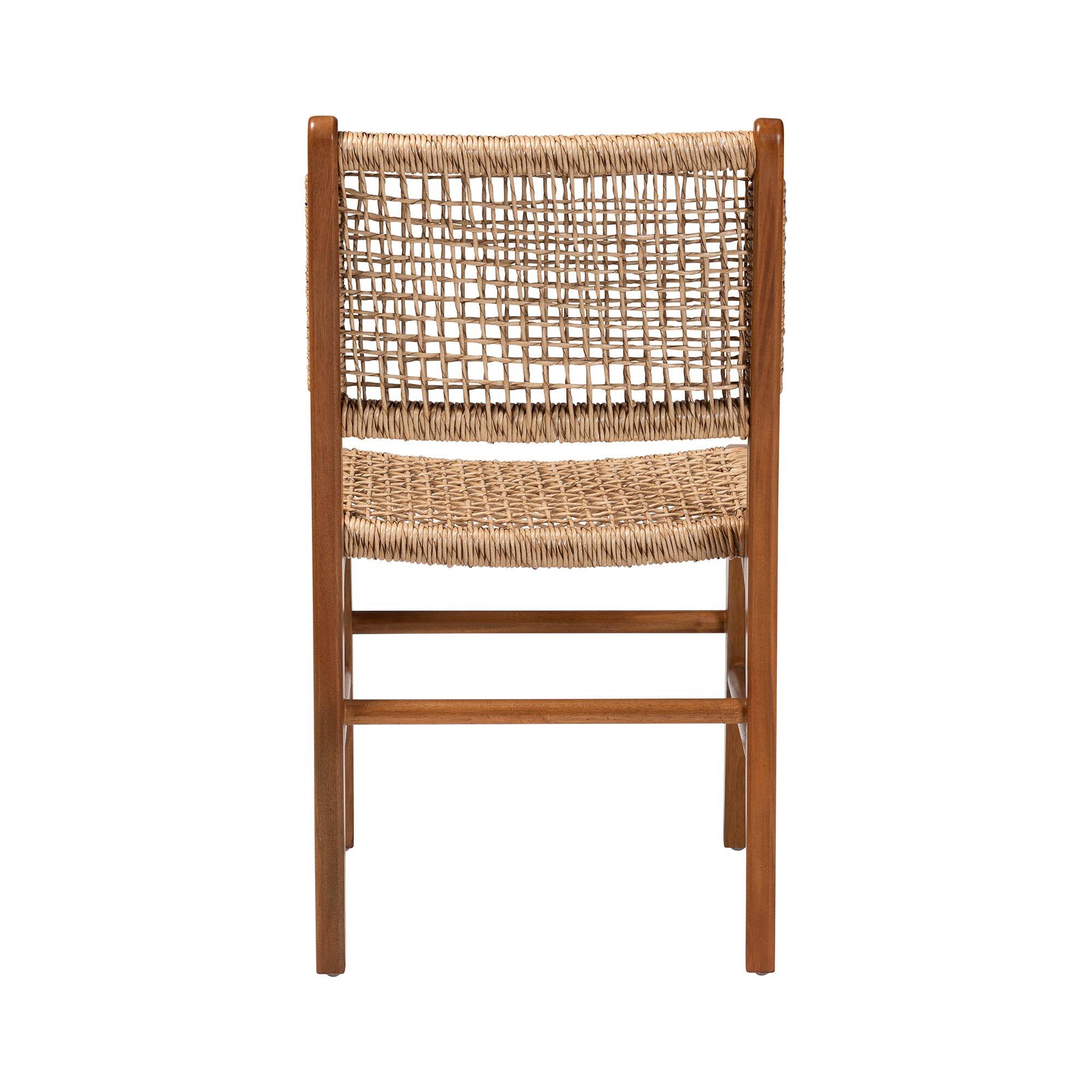 Back. bali & pari - Ariba Dining Chair with Mahogany Wood Frame and Viro Fiber Weaving, Rustic Boho Accent Chair - Caramel Brown/Natural Brown.