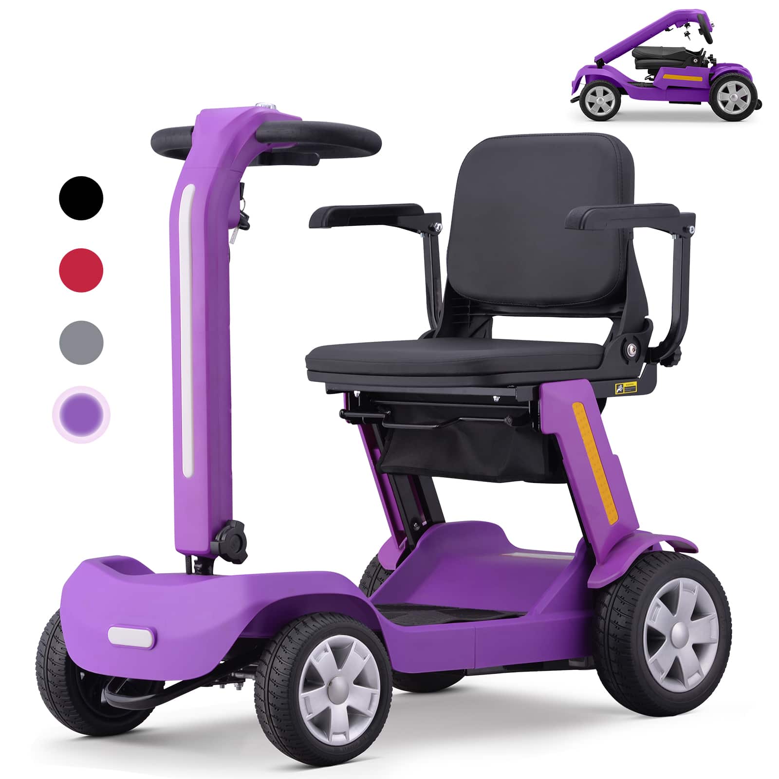 Hover Heart - 4-Wheel Foldable Electric Travel Scooter for Adults, Compact Portable Scooter with 300 lbs Capacity - Purple