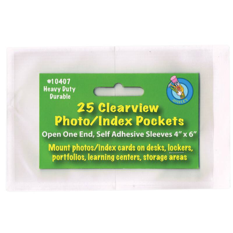 ASHLEY PRODUCTIONS - Clear View Self-Adhesive Photo/Index Card Pocket 4" x 6" Pack of 25