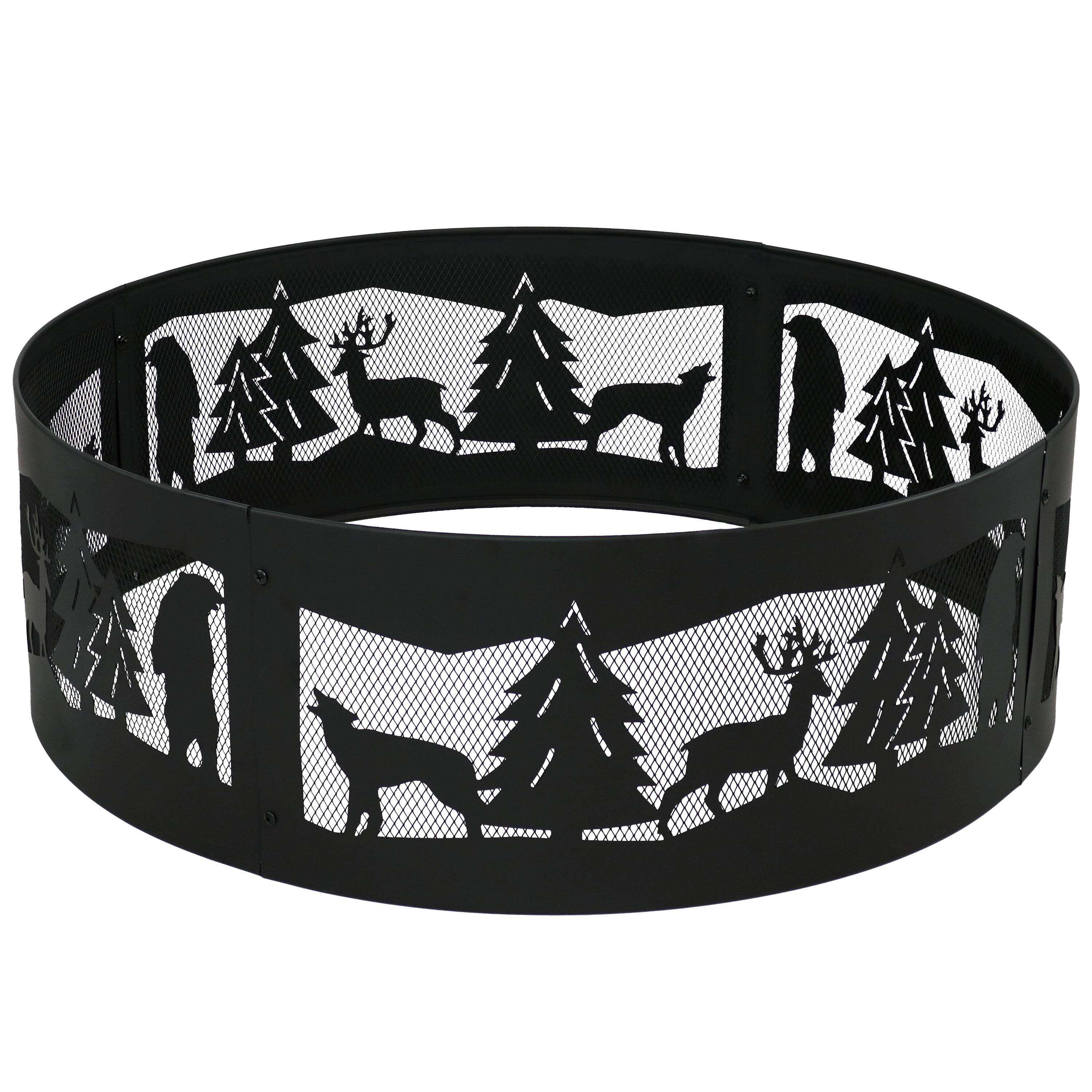 Alt View 8. Sunnydaze - 36 in Forest Wilderness Steel Fire Pit Ring - Black.