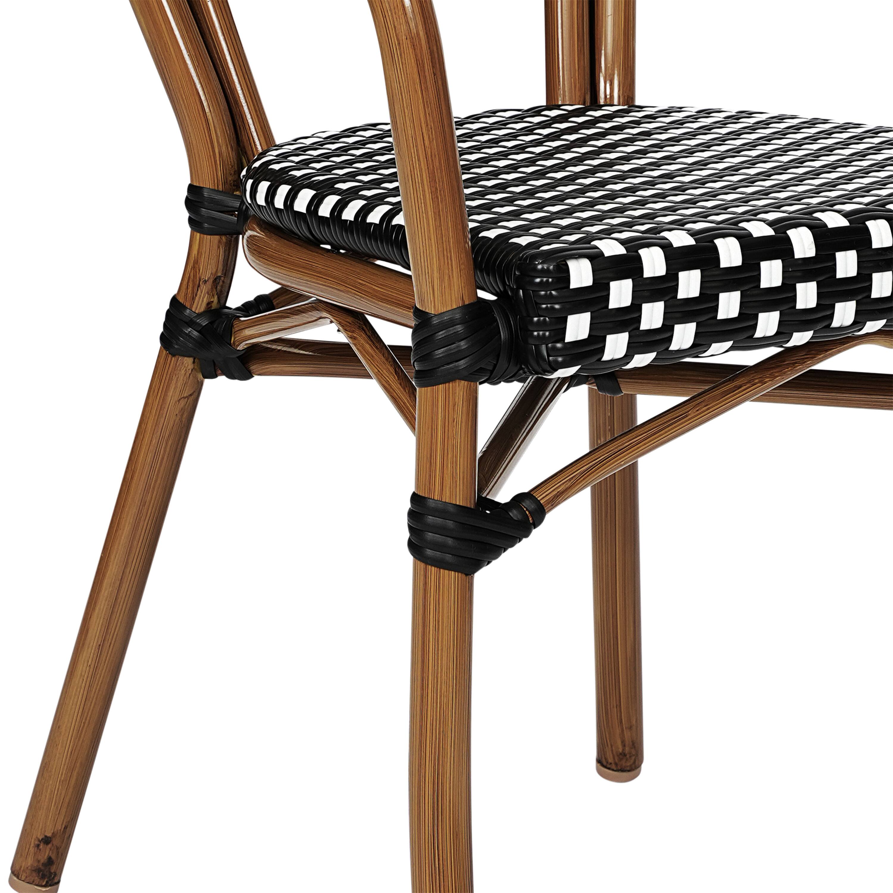 Alt View 9. Emma + Oliver - Colmar Indoor/Outdoor Stacking Thonet Bistro Style Chair with Arms, PE Rattan Seat and Finished Metal Frame - Black & White/Natural Frame.