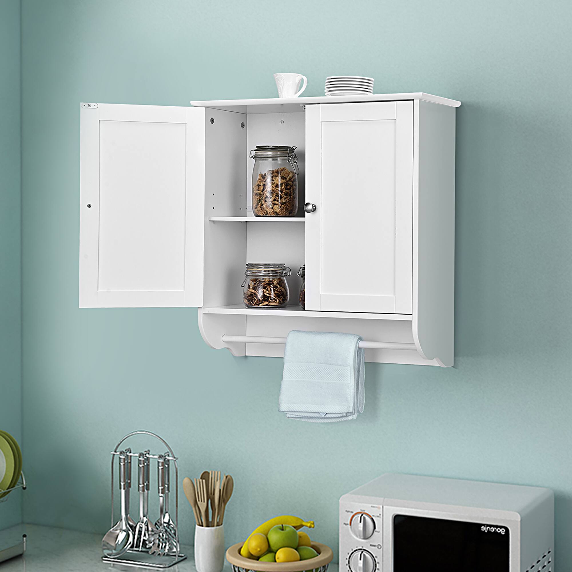 Alt View 2. Costway - Costway Wall Mounted Bathroom Medicine Cabinet Storage Cupboard w/ Towel Bar - White.