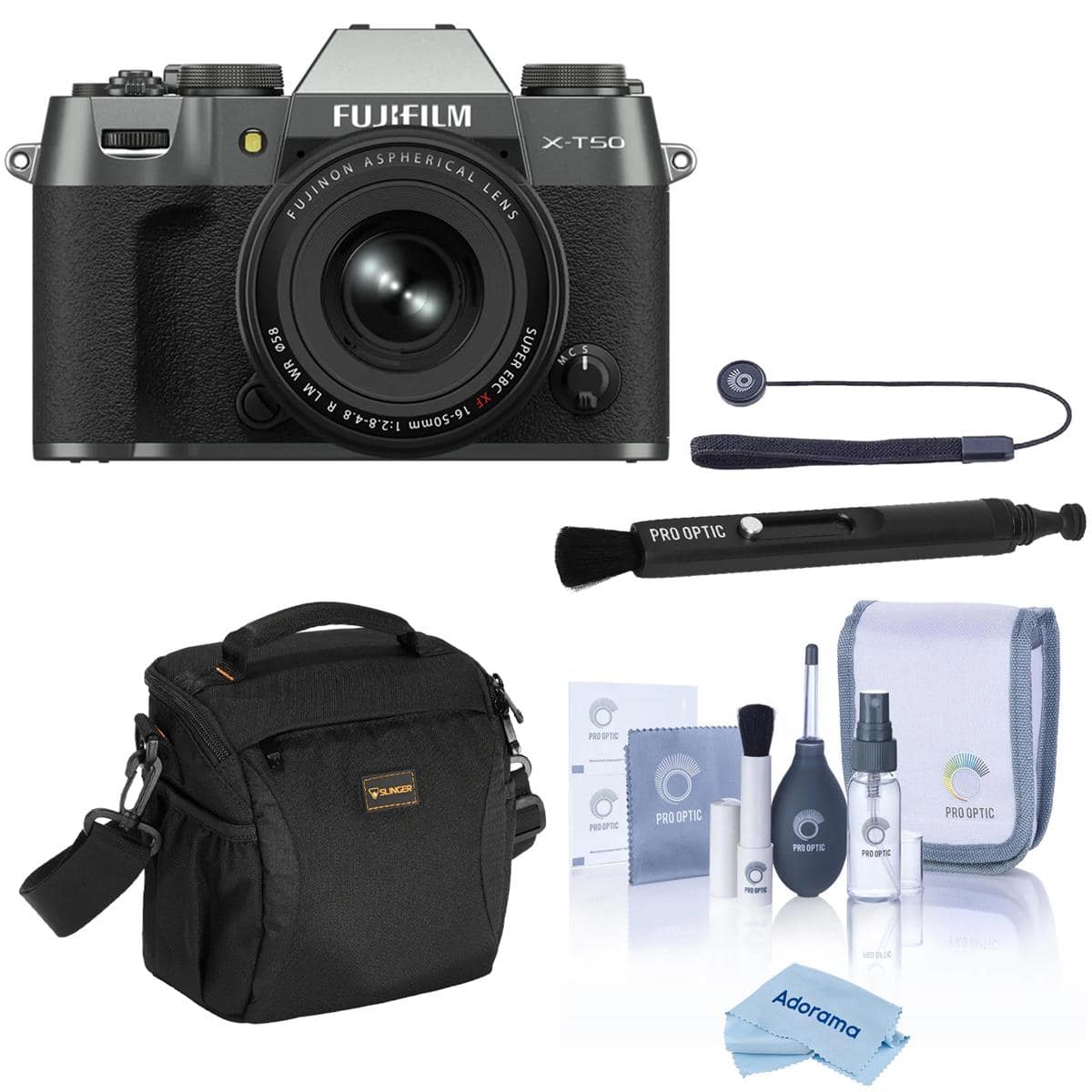 Bundle - Fujifilm - X-T50 Mirrorless Camera with XF 16-50mm f/2.8-4.8 R LM WR Lens with Universal Lens Cap Tether, Complete Optics