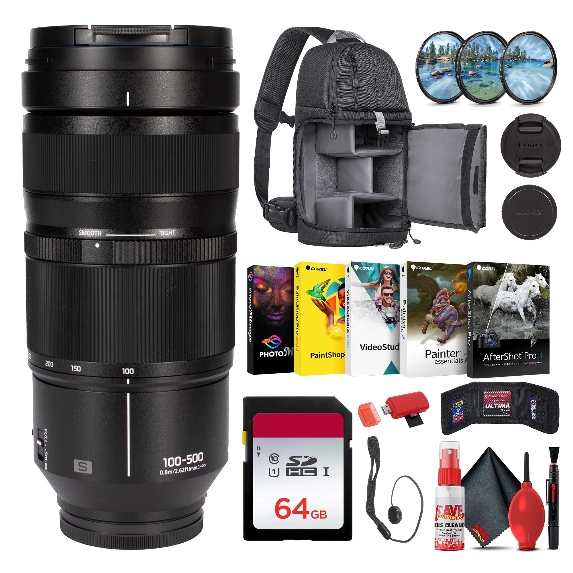 Panasonic - LUMIX S Series 100-500mm F5-F7.1 Ultra Telephoto L-Mount Lens - S-R100500 Bundle