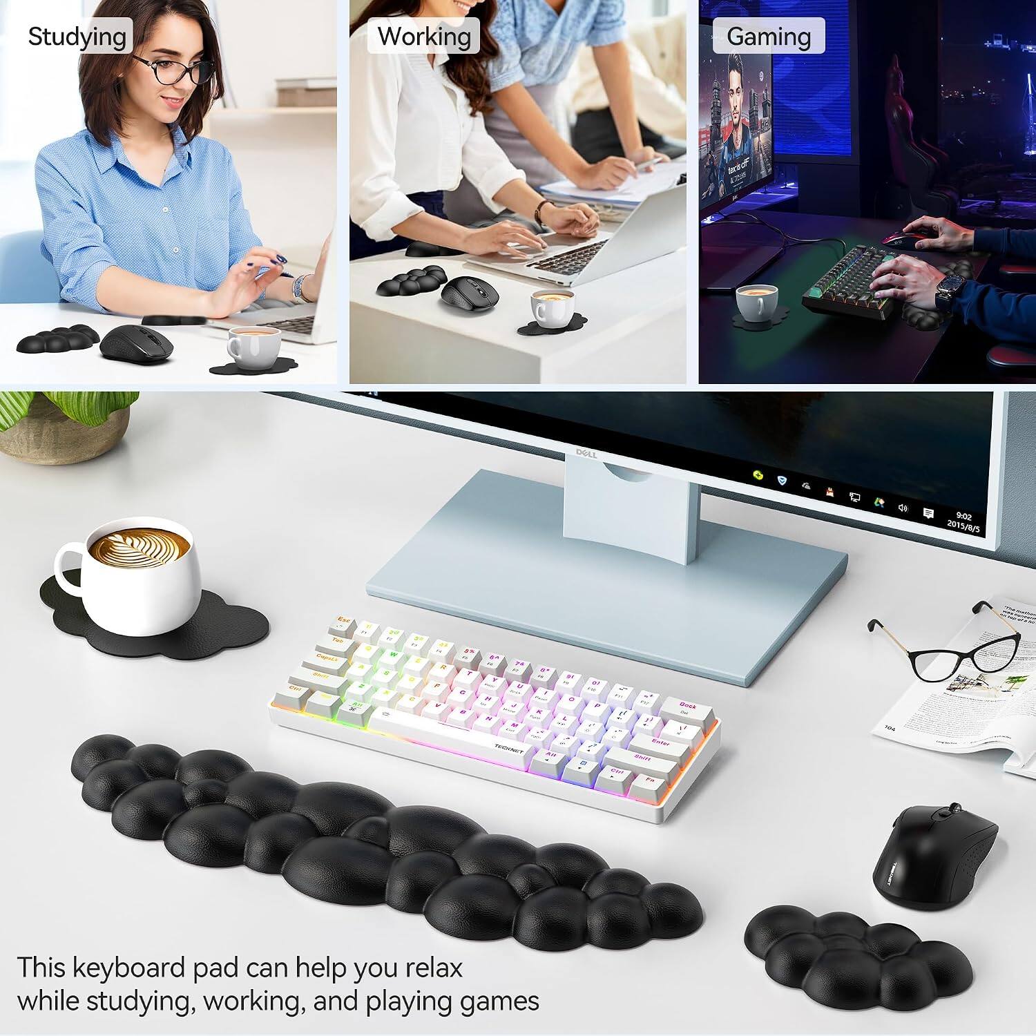 Studying  
Working  
Gaming  

DELL  
9:02 2015/6/5  

TAB  
z  
100 IV a x to  
DE IN : 2  
65 all 8 F P  
AN LA 1 5 R  
in TM 9% & to 1g Y .. U WT 4.45 1 H 0 -  7 GoLD  11 "  4 M Enter TXOINIT   $5.00 - FR  

This keyboard pad can help you relax while studying, working, and playing games