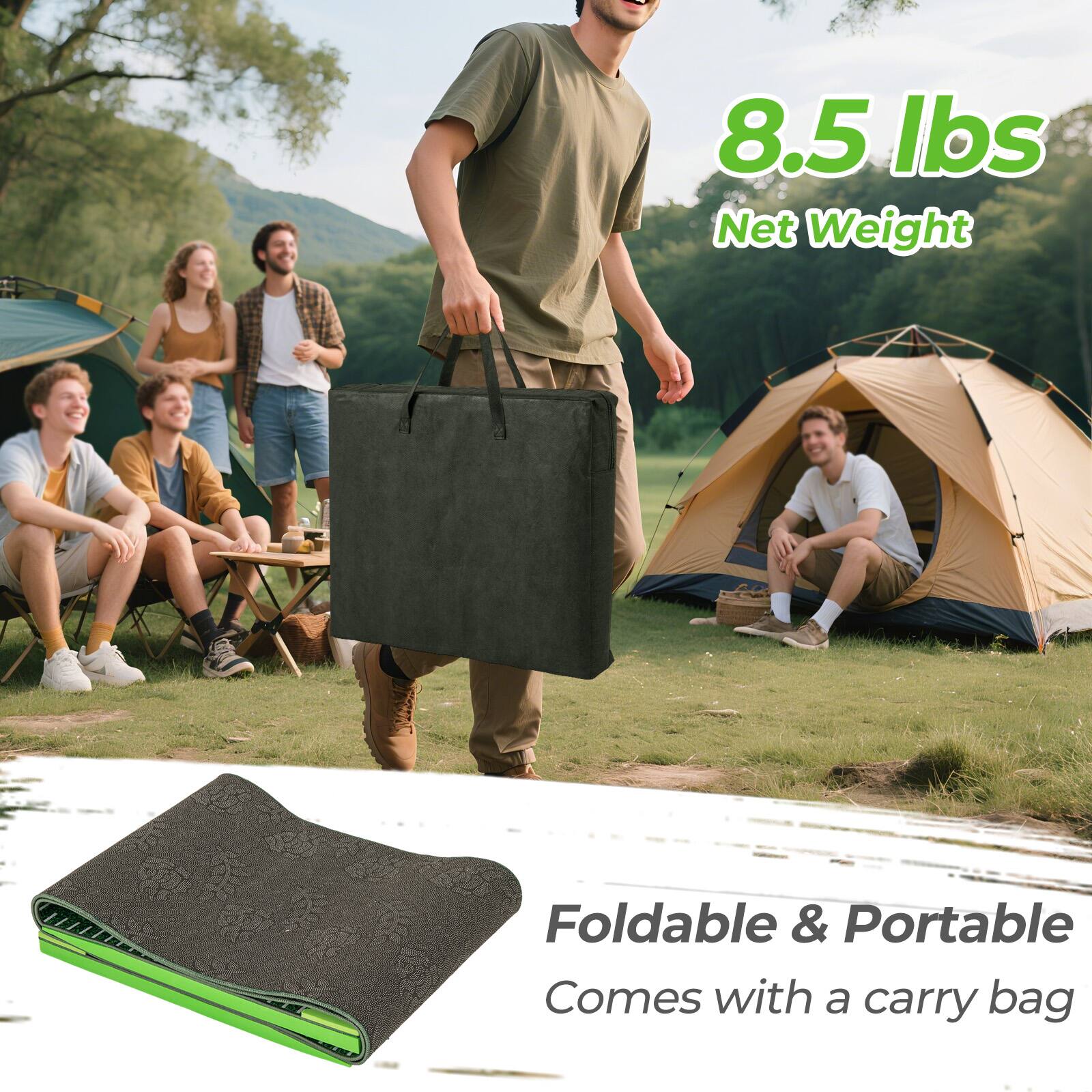 8.5 lbs Net Weight  
Foldable & Portable  
Comes with a carry bag